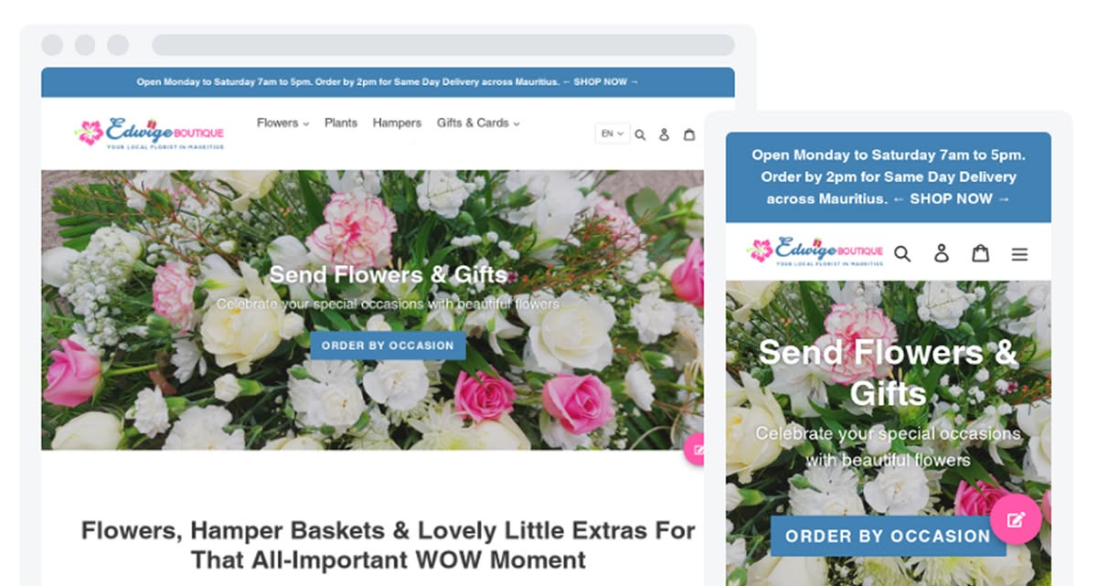Edwige Boutique Shopify website shown on desktop and mobile